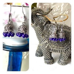 Blue Onyx S925 Jhumki Earrings in a Bell Umbrella shape hand crafted by Artisans